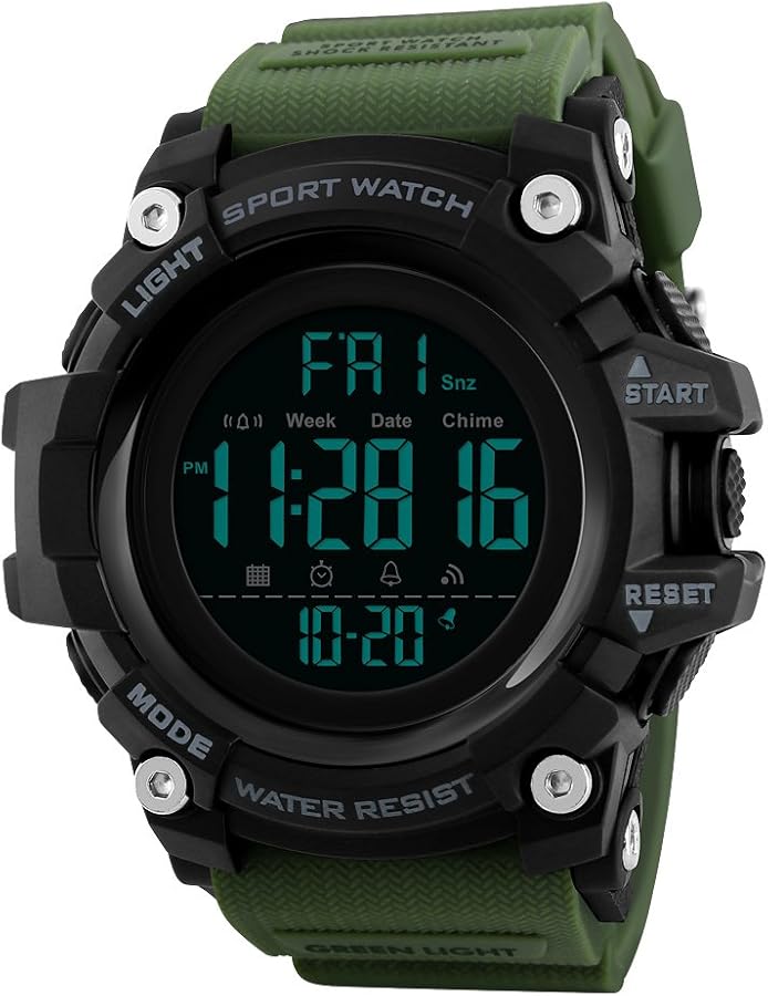 TONSHEN Montre de Sport Digitale Multifonction pour Homme - Boîtier Large, Bracelet en Caoutchouc, Étanche, LED, Chronomètre, Alarme