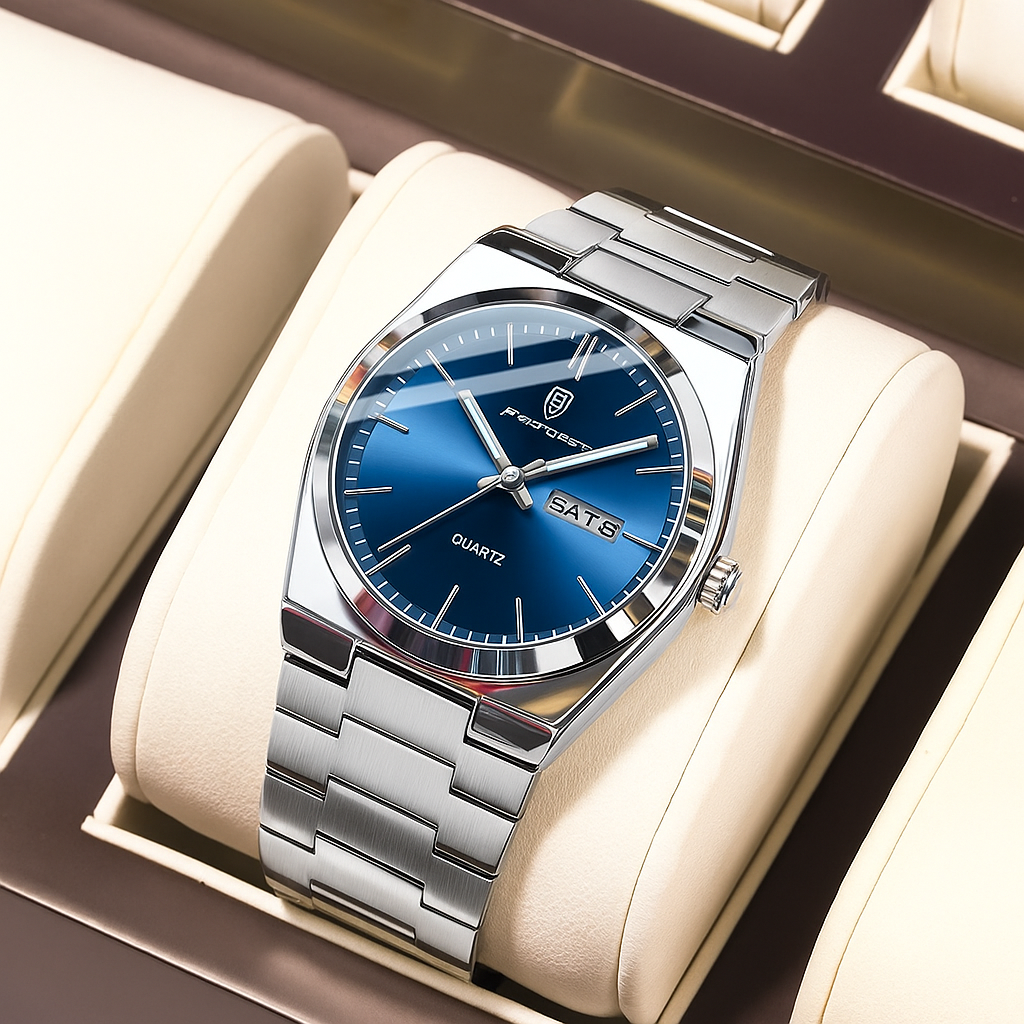 Montre de Luxe pour Hommes - Étanche, Lumineuse avec Date et Semaine, Bracelet en Acier Inoxydable