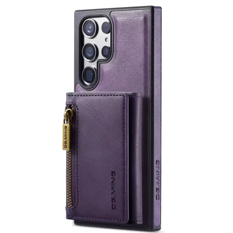 Étui Portefeuille Détachable Violet en Cuir Rétro pour Samsung Galaxy S26/25/24/23/22/21 Ultra avec Fonction Magnétique