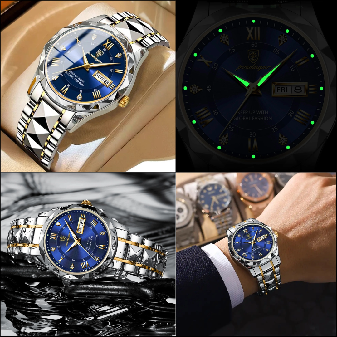 Montre de Luxe pour Hommes Poedagar - Analogique Quartz avec Bracelet en Acier Inoxydable, Étanche et Lumineuse
