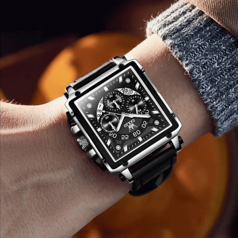 Montre de Luxe OLEVS 9919 Homme Cuir Noir – Élégance et Performance en Quartz