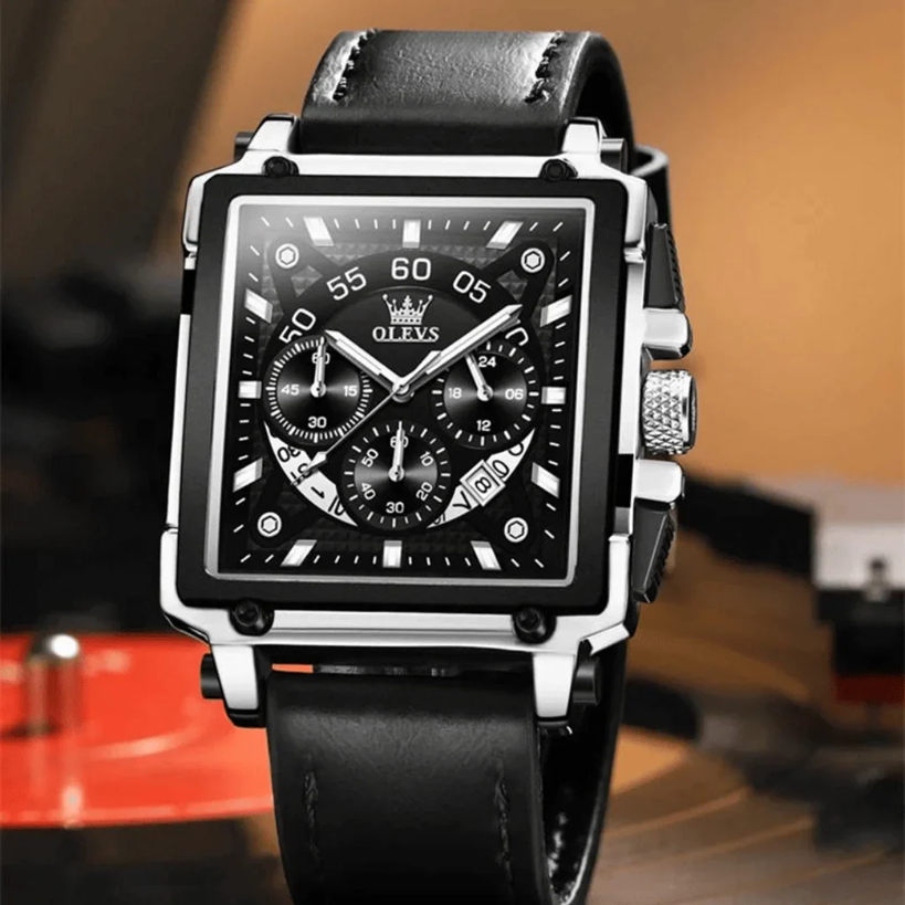 Montre de Luxe OLEVS 9919 Homme Cuir Noir – Élégance et Performance en Quartz