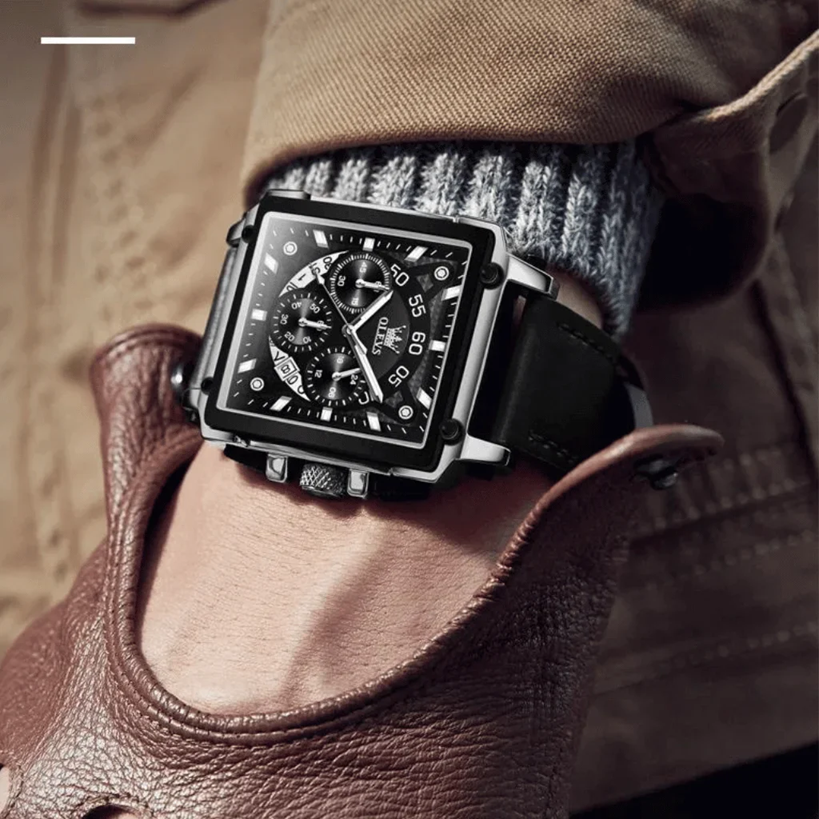Montre de Luxe OLEVS 9919 Homme Cuir Noir – Élégance et Performance en Quartz
