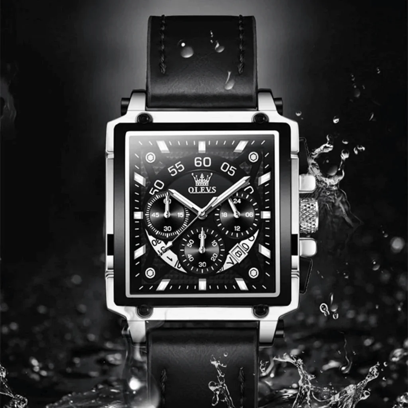Montre de Luxe OLEVS 9919 Homme Cuir Noir – Élégance et Performance en Quartz