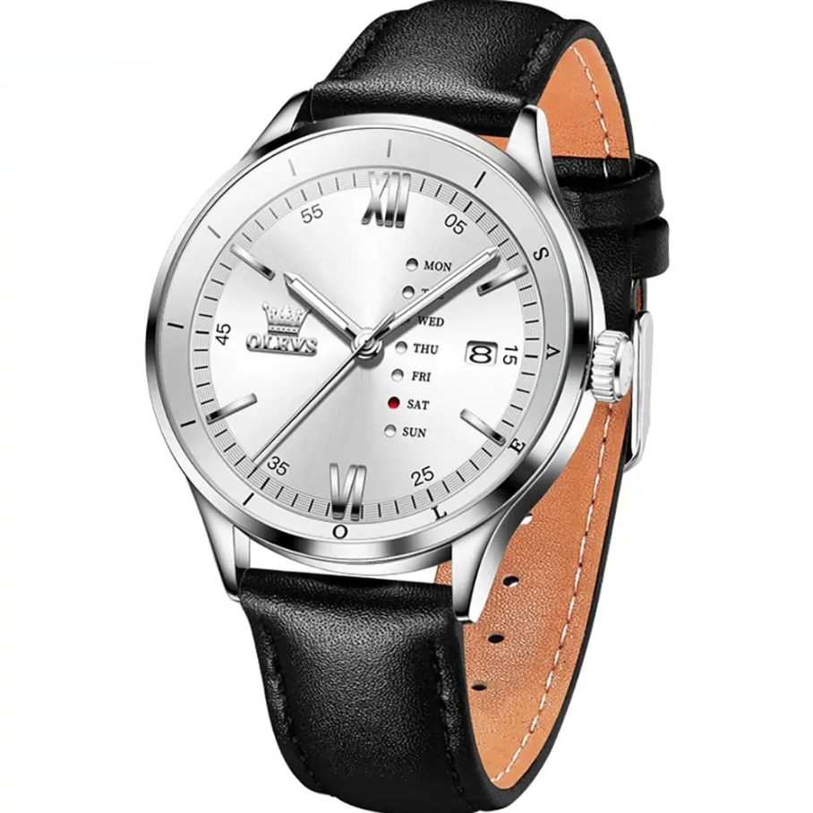 Montre Habillée OLEVS 2931 pour Hommes - Écran Semaine, Étanche, Lumineuse avec Bracelet en Cuir