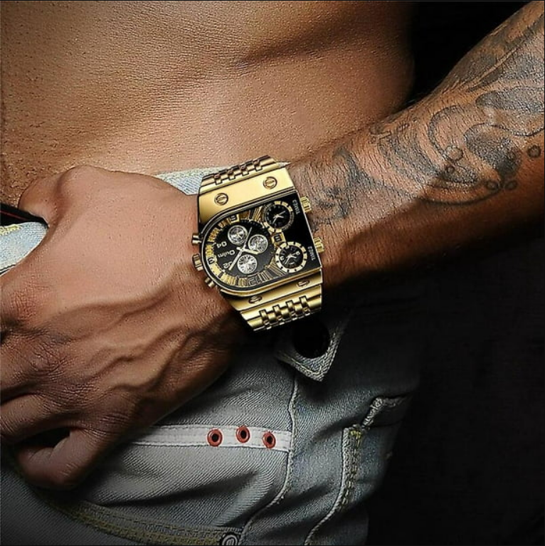 Montre Oulm HT9315 pour Hommes - Montre en Acier Inoxydable Plaqué Or, Quartz, Grande Taille
