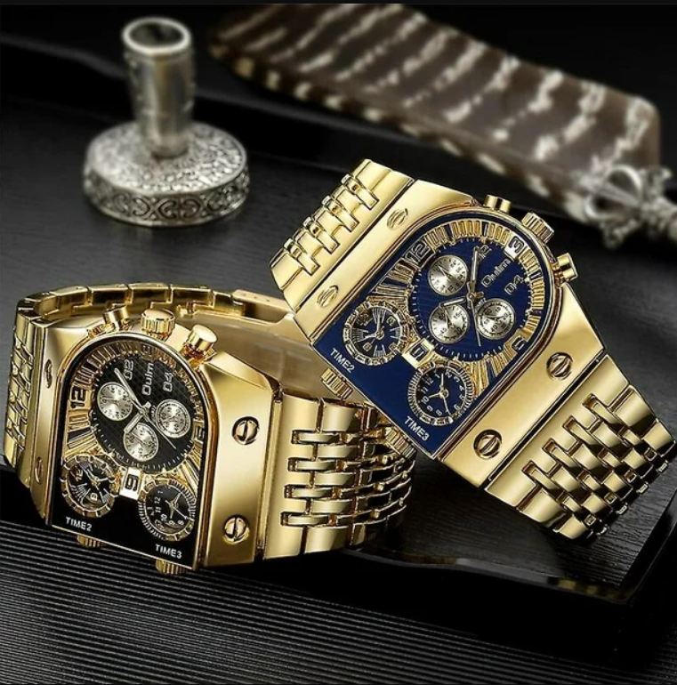Montre Oulm HT9315 pour Hommes - Montre en Acier Inoxydable Plaqué Or, Quartz, Grande Taille