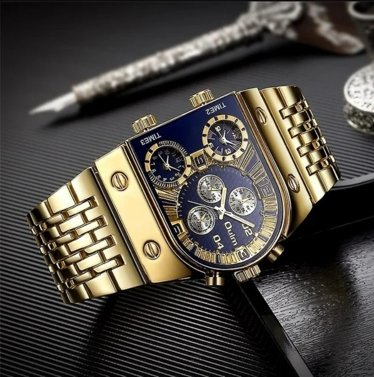 Montre Oulm HT9315 pour Hommes - Montre en Acier Inoxydable Plaqué Or, Quartz, Grande Taille