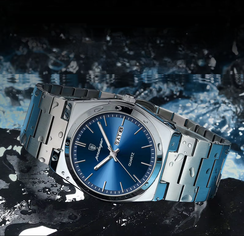 Montre de Luxe pour Hommes - Étanche, Lumineuse avec Date et Semaine, Bracelet en Acier Inoxydable