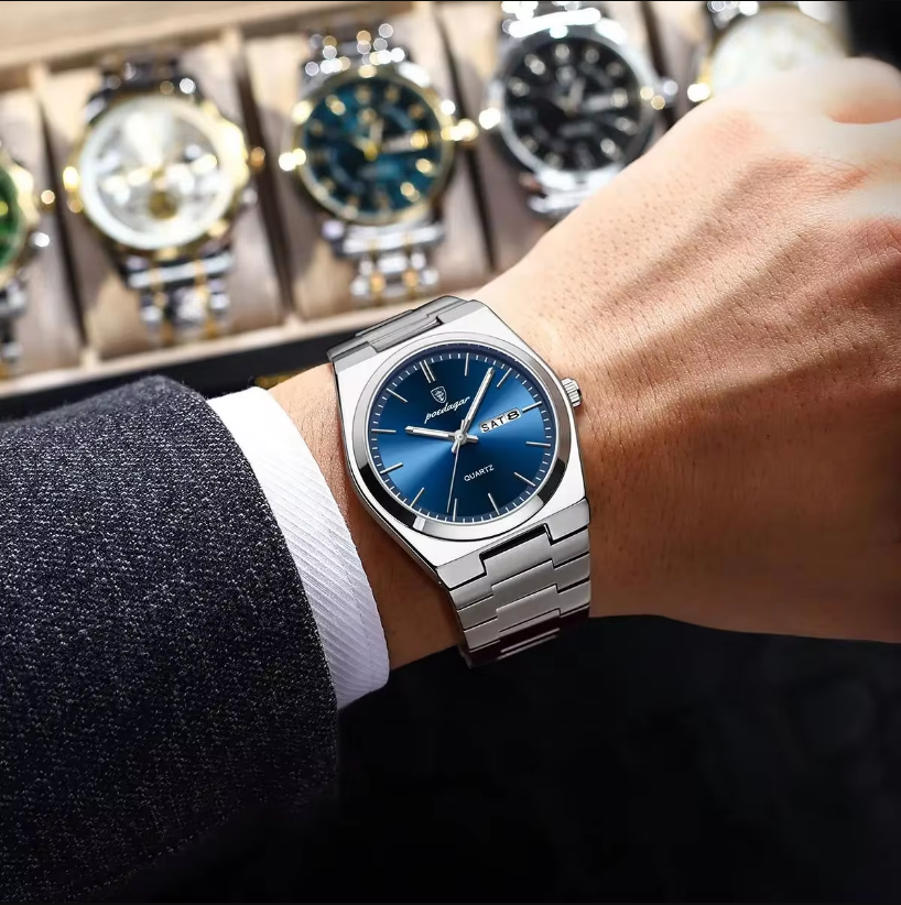 Montre de Luxe pour Hommes - Étanche, Lumineuse avec Date et Semaine, Bracelet en Acier Inoxydable