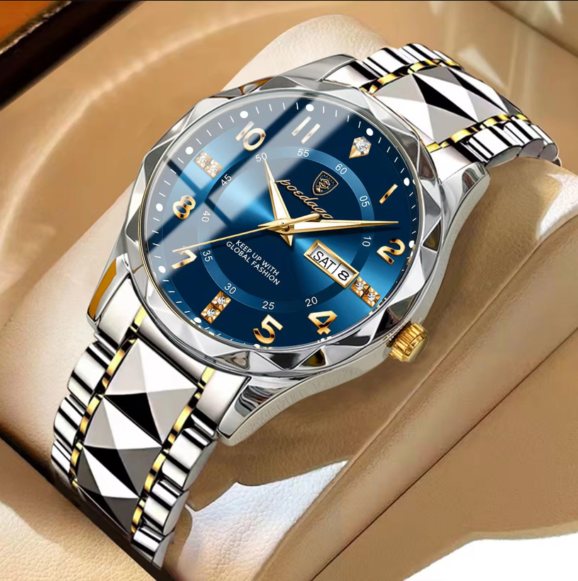 Montre de Luxe pour Hommes Poedagar - Analogique Quartz avec Bracelet en Acier Inoxydable, Étanche et Lumineuse