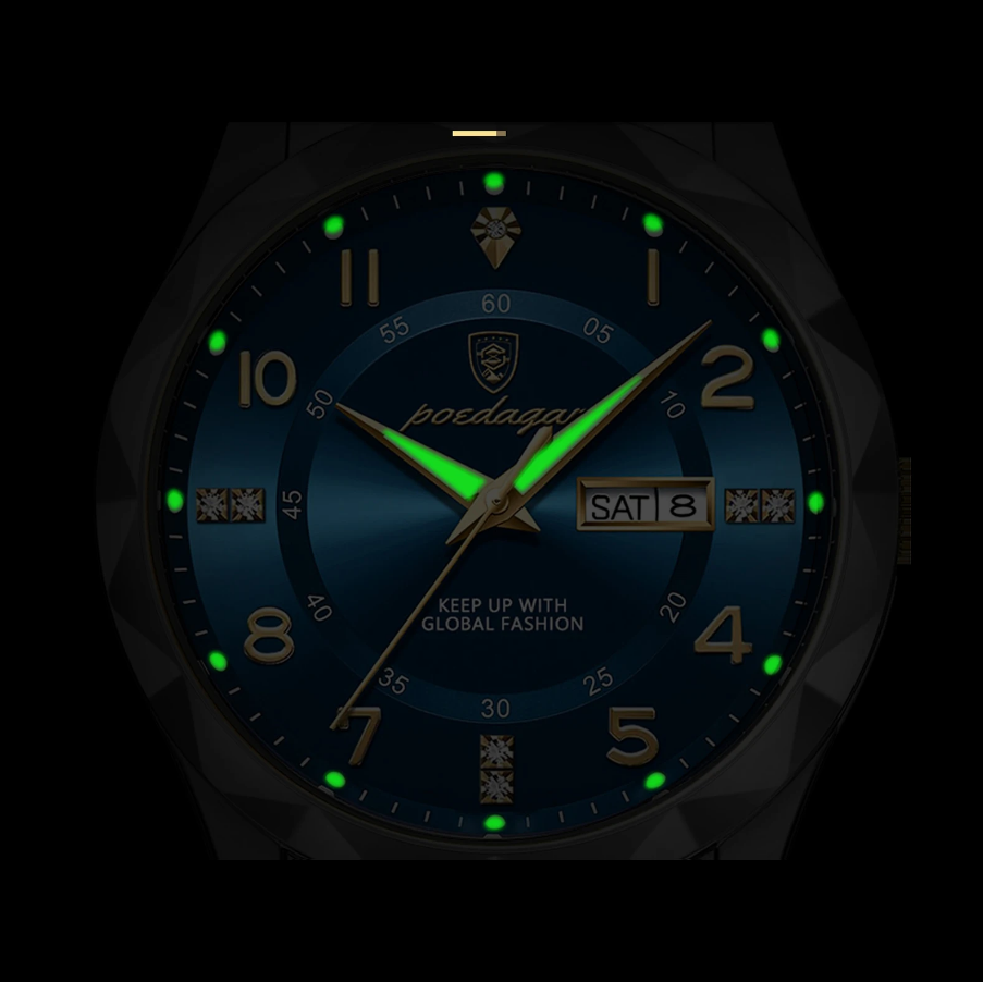 Montre de Luxe pour Hommes Poedagar - Analogique Quartz avec Bracelet en Acier Inoxydable, Étanche et Lumineuse
