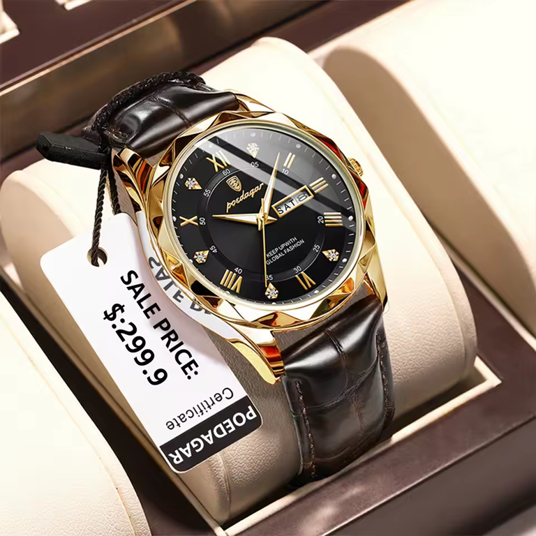 Montre Habillée Homme POEDAGAR – Cuir Marron, Business Classique