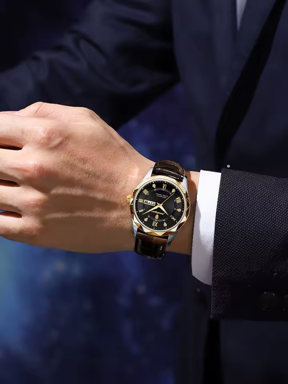 Montre Habillée Homme POEDAGAR – Cuir Marron, Business Classique