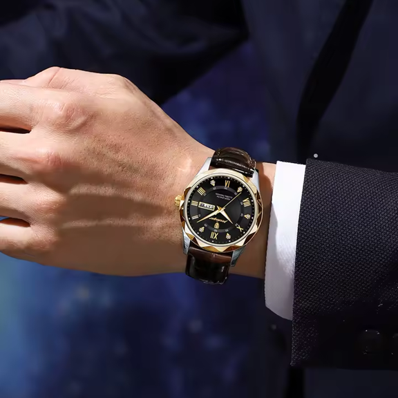 Montre Habillée Homme POEDAGAR – Cuir Marron, Business Classique