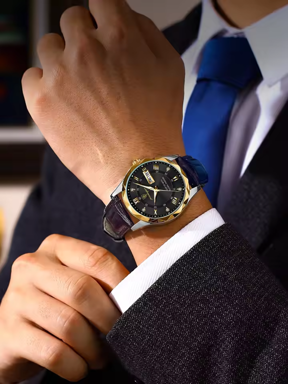 Montre Habillée Homme POEDAGAR – Cuir Marron, Business Classique
