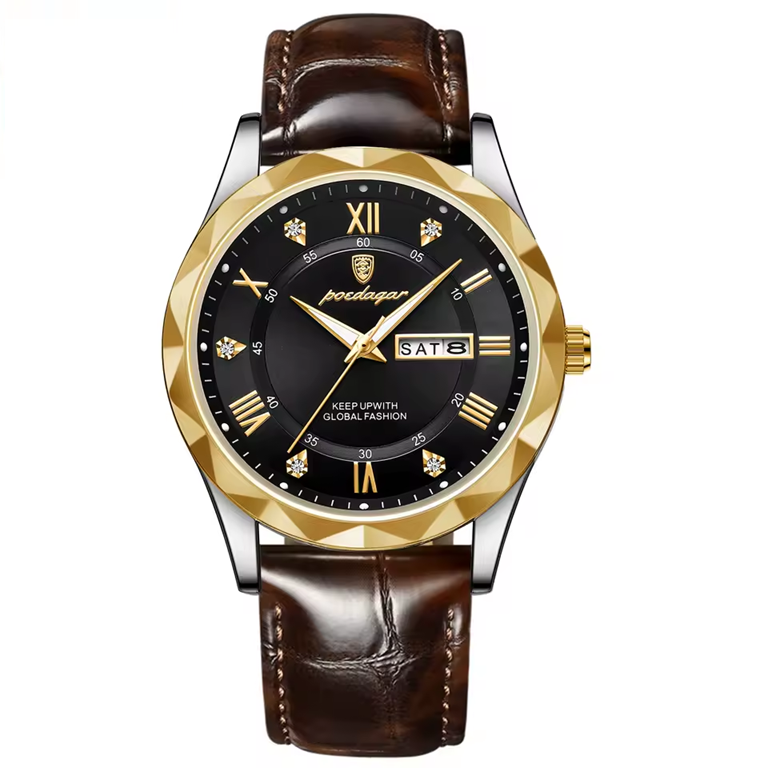 Montre Habillée Homme POEDAGAR – Cuir Marron, Business Classique