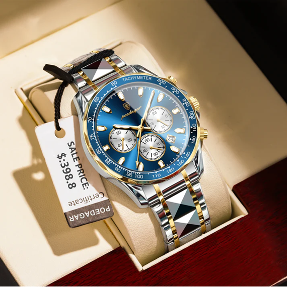 Montre Homme Chronographe POEDAGAR – Luxe, Quartz, Étanche & Bracelet Acier