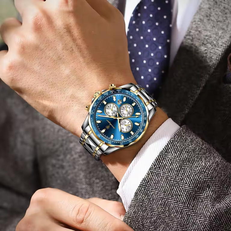 Montre Homme Chronographe POEDAGAR – Luxe, Quartz, Étanche & Bracelet Acier