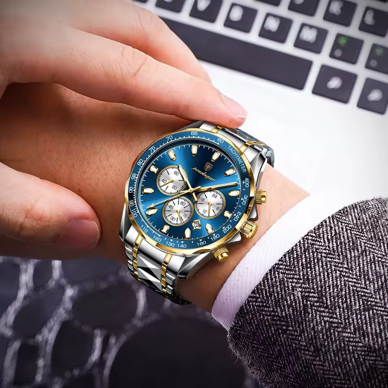Montre Homme Chronographe POEDAGAR – Luxe, Quartz, Étanche & Bracelet Acier