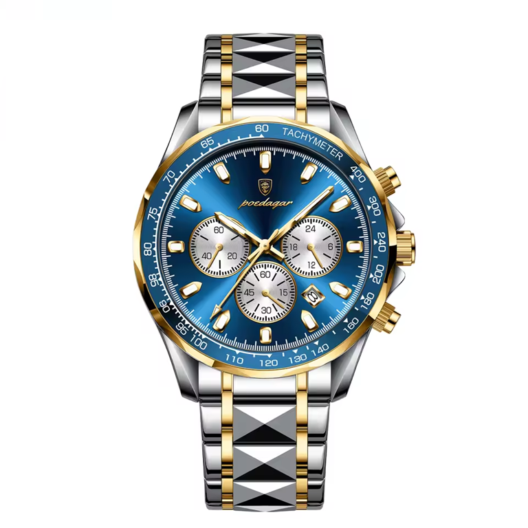 Montre Homme Chronographe POEDAGAR – Luxe, Quartz, Étanche & Bracelet Acier