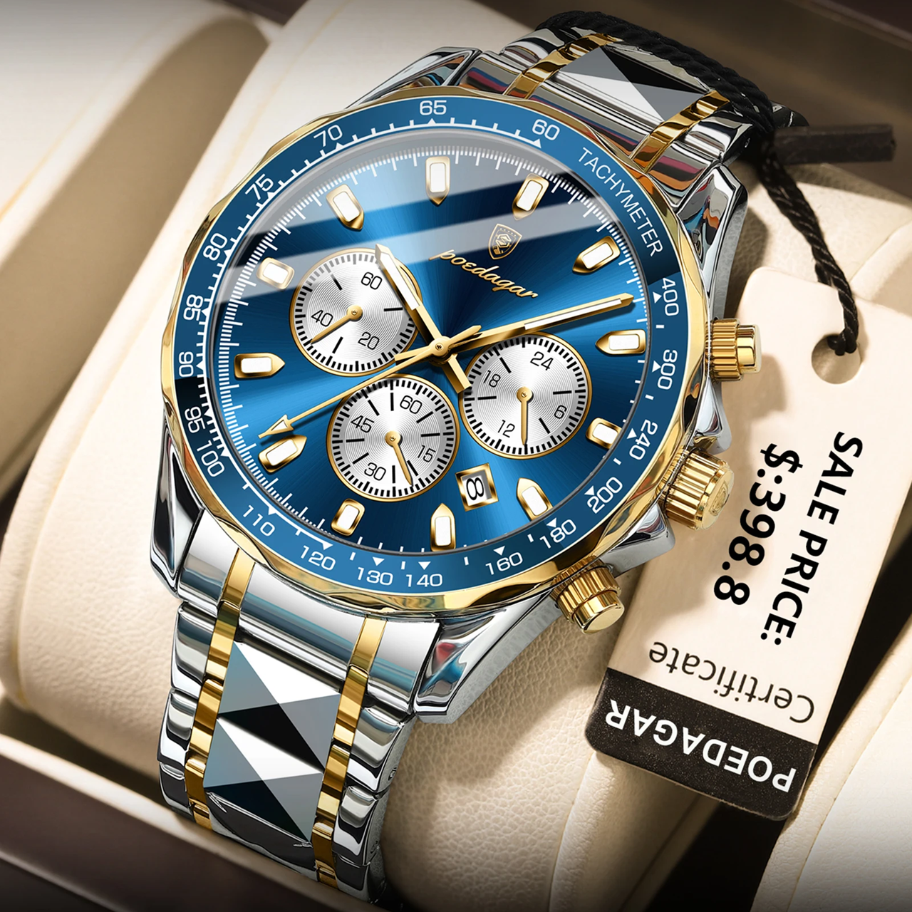 Montre Homme Chronographe POEDAGAR – Luxe, Quartz, Étanche & Bracelet Acier