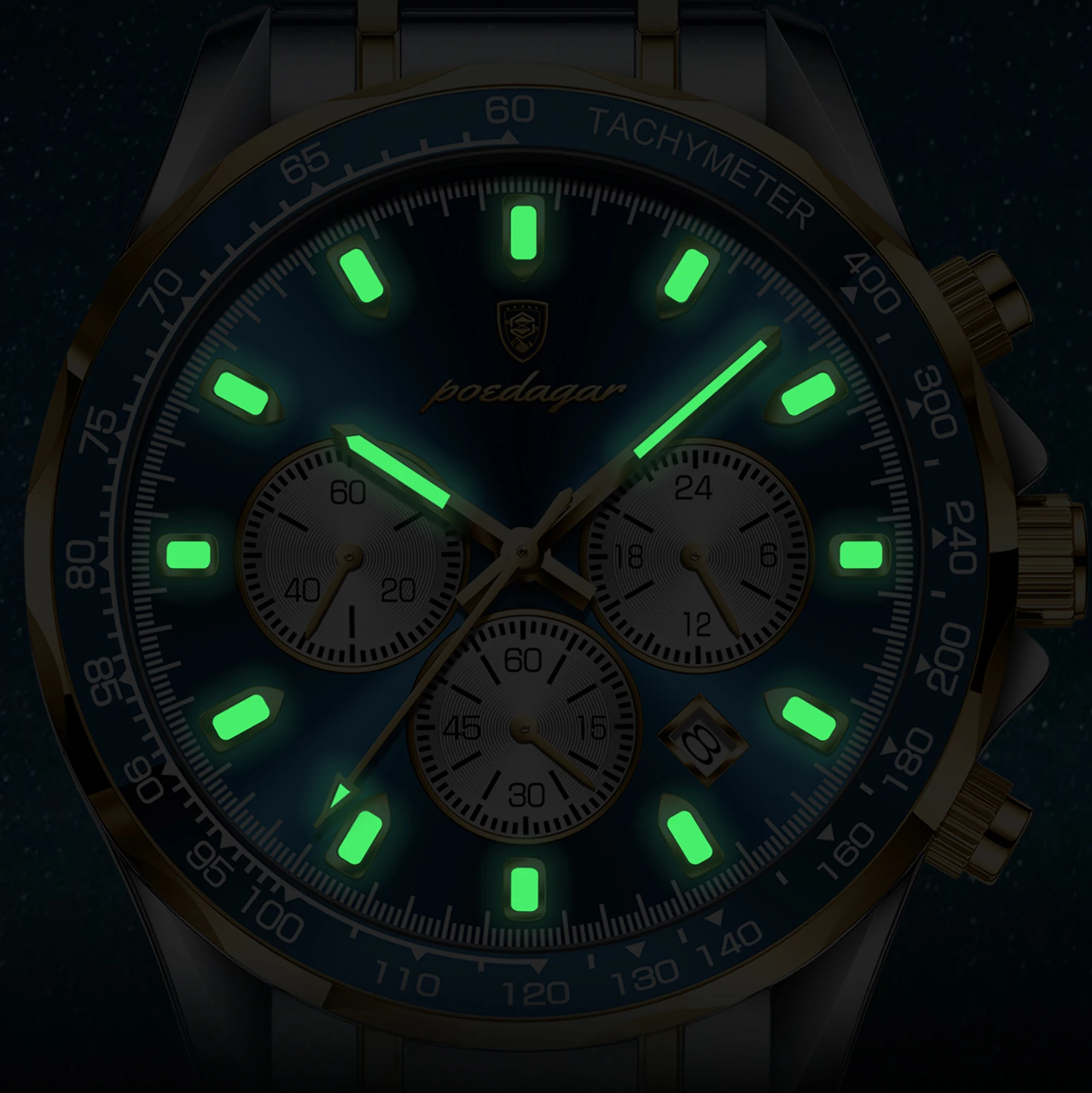 Montre Homme Chronographe POEDAGAR – Luxe, Quartz, Étanche & Bracelet Acier
