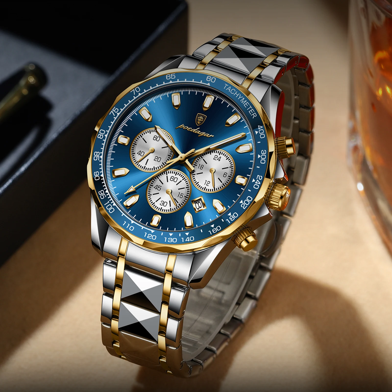Montre Homme Chronographe POEDAGAR – Luxe, Quartz, Étanche & Bracelet Acier