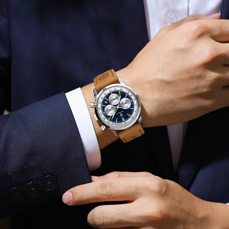 Montre Chronographe Homme POEDAGAR – Étanche, Lumineuse, Quartz, Bracelet en Cuir