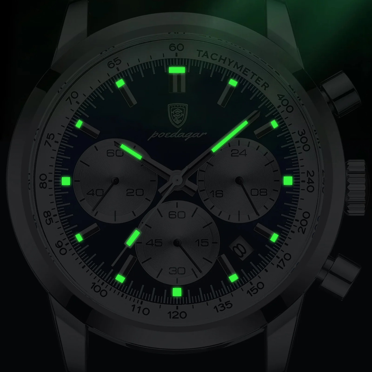 Montre Chronographe Homme POEDAGAR – Étanche, Lumineuse, Quartz, Bracelet en Cuir