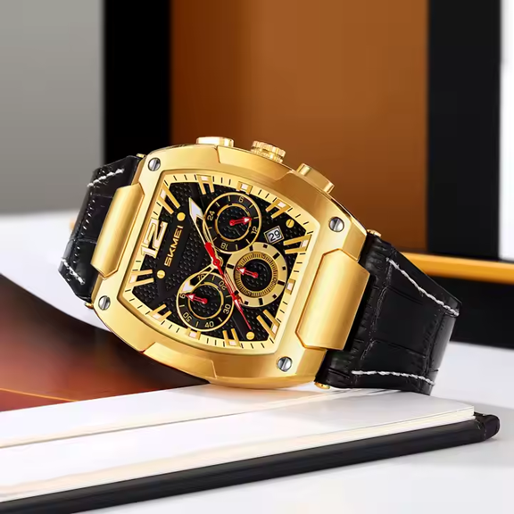 Montre Homme SKMEI – Chronographe Étanche, Date & Bracelet Cuir Véritable