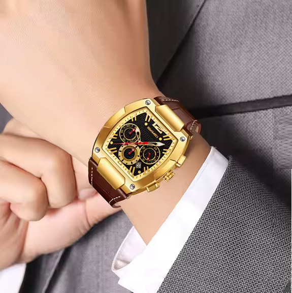 Montre Homme SKMEI – Chronographe Étanche, Date & Bracelet Cuir Véritable