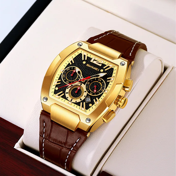Montre Homme SKMEI – Chronographe Étanche, Date & Bracelet Cuir Véritable