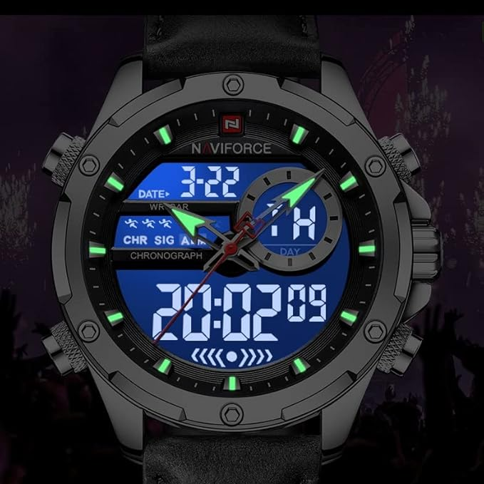 Montre militaire sportive pour homme - Étanche, Multifonction, Chronographe avec bracelet en cuir vert militaire