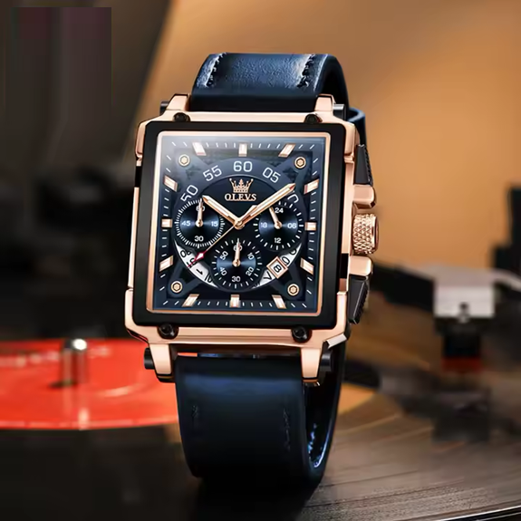 Montre de Luxe OLEVS 9919 Homme Cuir Bleu – Élégance et Performance en Quartz