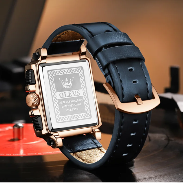 Montre de Luxe OLEVS 9919 Homme Cuir Bleu – Élégance et Performance en Quartz