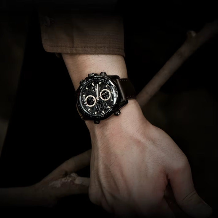 Montre Style Militaire Sport Naviforce pour Homme – Bracelet Marron en Cuir