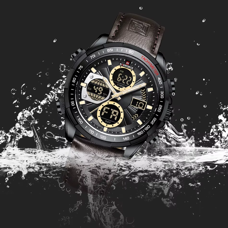 Montre Style Militaire Sport Naviforce pour Homme – Bracelet Marron en Cuir