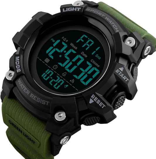 TONSHEN Montre de Sport Digitale Multifonction pour Homme - Boîtier Large, Bracelet en Caoutchouc, Étanche, LED, Chronomètre, Alarme
