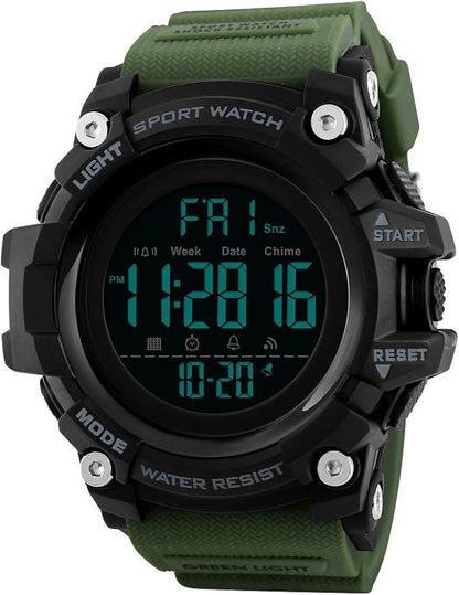 TONSHEN Montre de Sport Digitale Multifonction pour Homme - Boîtier Large, Bracelet en Caoutchouc, Étanche, LED, Chronomètre, Alarme