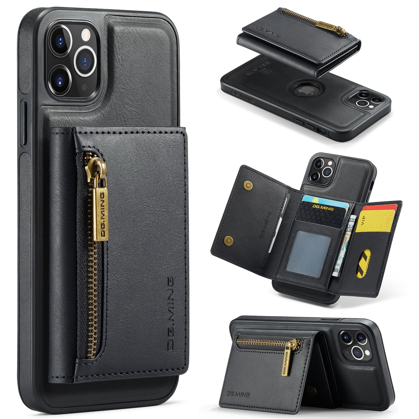Étui Portefeuille Détachable en Cuir Rétro pour iPhone 15/14/13/12/11 Pro Max avec Fonction Magnétique et Charge Sans Fil