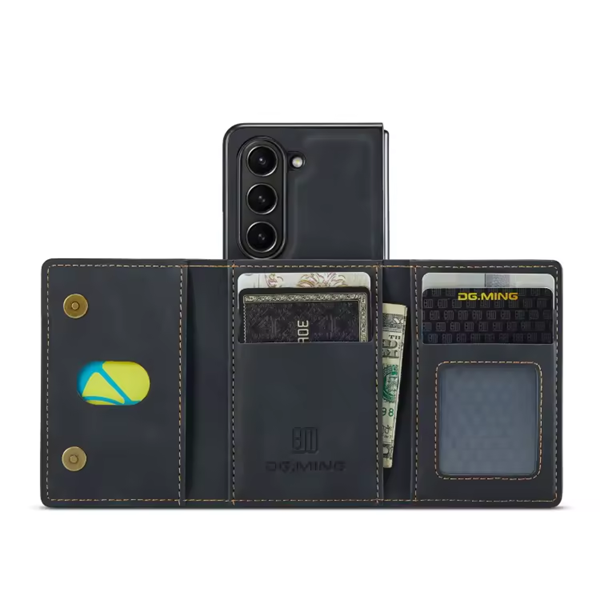 Étui Portefeuille Détachable en Cuir Noir Magnétique pour Samsung Galaxy Z Fold 4 à 7