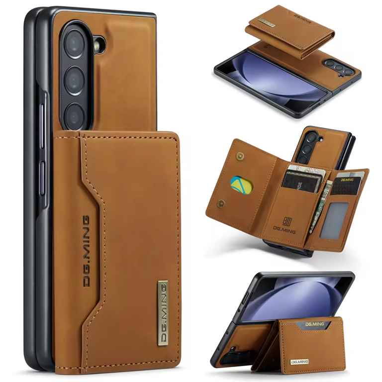 Étui Portefeuille Détachable en Cuir Marron Magnétique pour Samsung Galaxy Z Fold 4 à 7