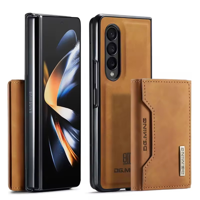 Étui Portefeuille Détachable en Cuir Marron Magnétique pour Samsung Galaxy Z Fold 4 à 7