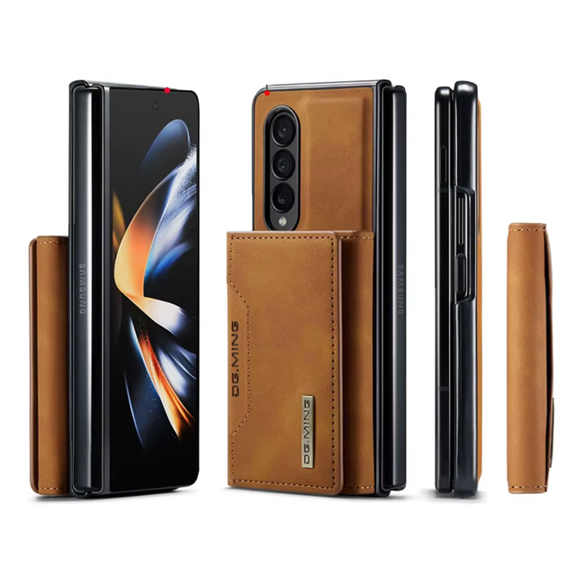 Étui Portefeuille Détachable en Cuir Marron Magnétique pour Samsung Galaxy Z Fold 4 à 7