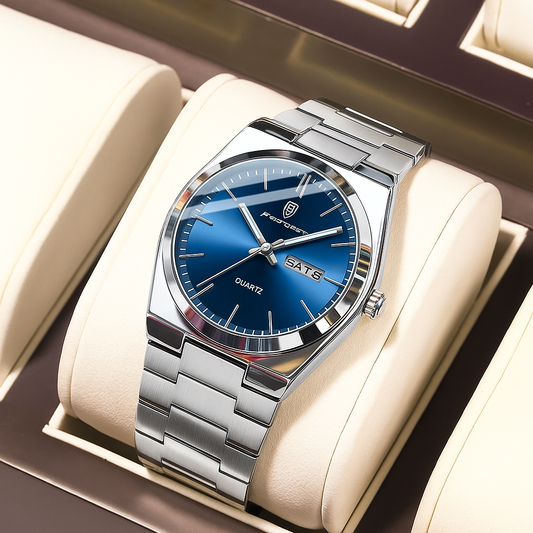 Montre de Luxe pour Hommes - Étanche, Lumineuse avec Date et Semaine, Bracelet en Acier Inoxydable
