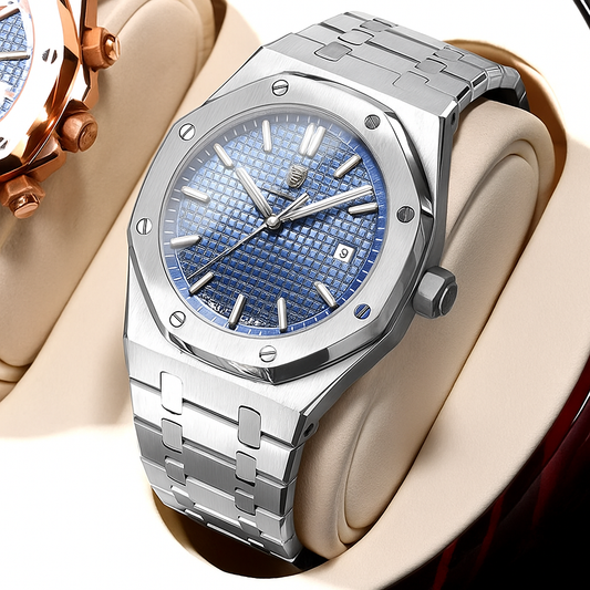 Montre POEDAGAR pour homme - Montre à quartz classique en acier inoxydable, étanche, tendance et originale