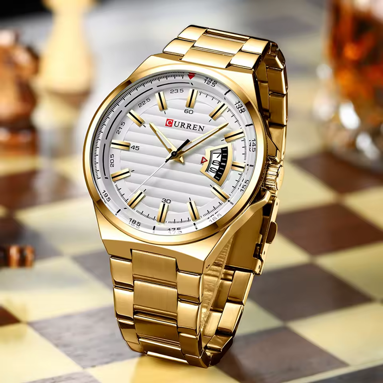 Montre Homme CURREN 8375 – Acier Inoxydable Doré & Élégance Moderne