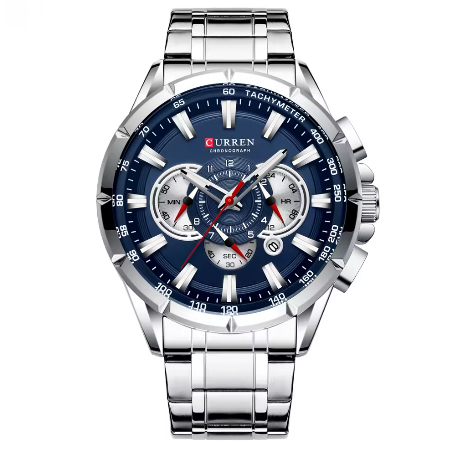 Montre Chronographe Sport CURREN 8363 pour Hommes - Bracelet en Acier Inoxydable, Cadran Large, Quartz, Pointeurs Lumineux