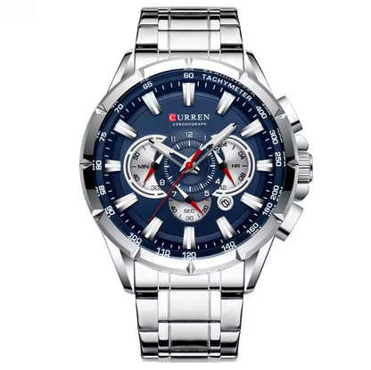 Montre Chronographe Sport CURREN 8363 pour Hommes - Bracelet en Acier Inoxydable, Cadran Large, Quartz, Pointeurs Lumineux